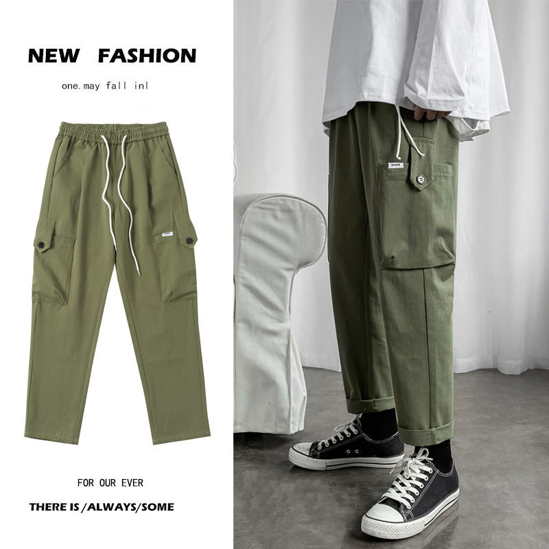 

2021 New Men's Fashion Cargo Casual Pure Cotton Straight Pants Streetwear Hip Hop Style Trousers Black/green Sweatpants M-3xl Tgz8, Gray