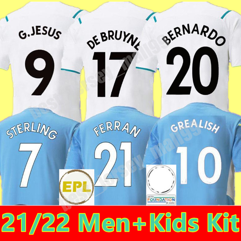 

21 22 city soccer jerseys 2021 2022 man STERLING football shirt manchester GREALISH FODEN DE BRUYNE GESUS BERNARDO MAHREZ FERRAN men kids kits, Home+champions patch men