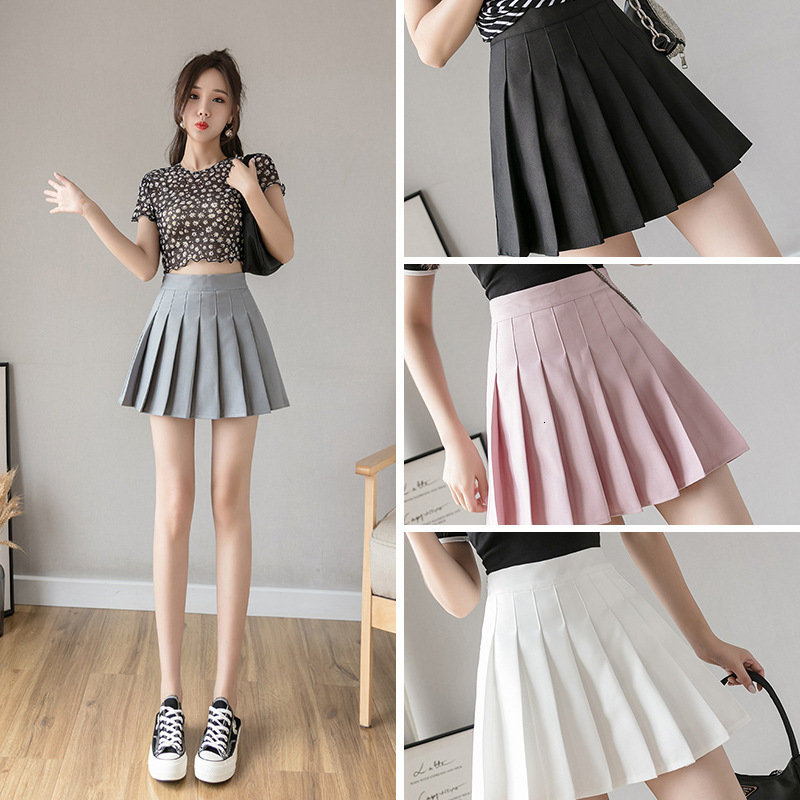 

2021 New Fashion Girls Women Summer Mini Kawaii Black Hippie Skirts Harajuku Style Pleated Clothing Skater Clothes 6gu5, Black pleated skirt