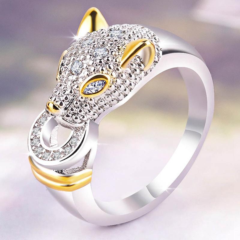 

Cluster Rings Fashion Creative Animal Leopard Head Copper Coin Ring Ladies Cubic Zirconia For Female Party Jewelry