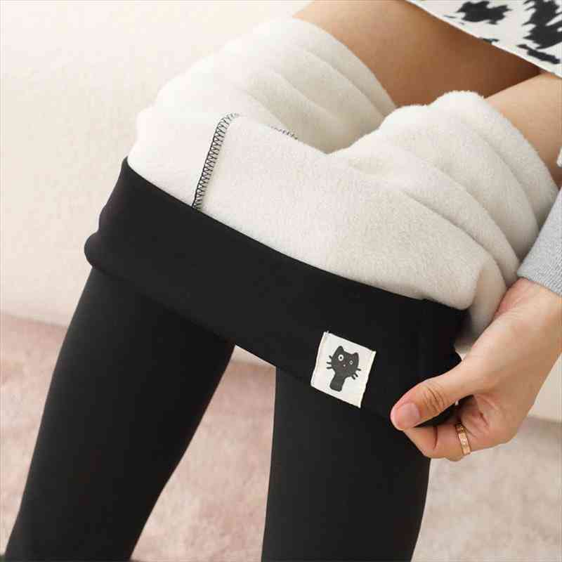 

autumn and winter wear small womens legging foot sheep lamb pants plus velvet thick hips warm kitten pencil, Black