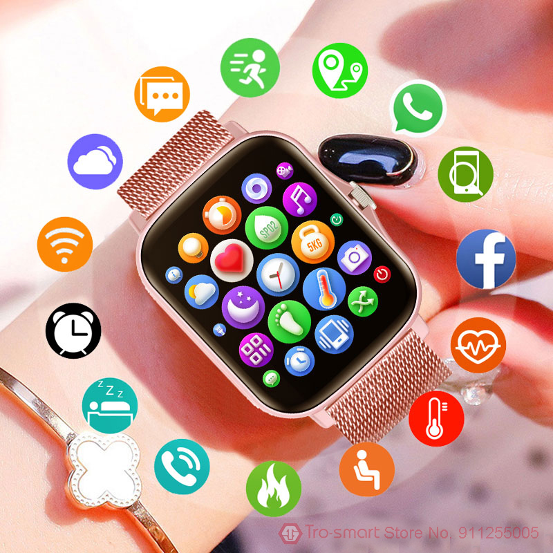 

1.7inch Smartwatch Women Full Screen Touch Men Smart Watch Blood Pressure Fitness Tracker Sport Clock Waterproof Smart Watchesg, Silicone pink 1