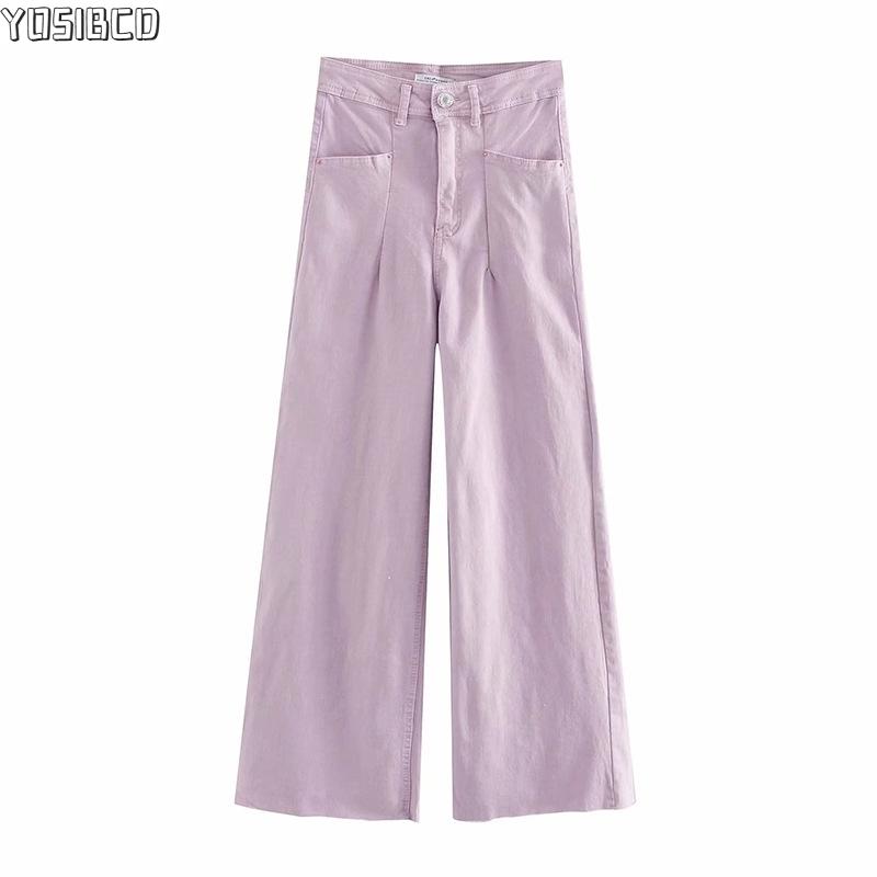 

YOSIBCD Women 2021 Chic Fashion High Waist Straight Jeans Vintage Zipper Pockets Frayed Hem Female Denim Pants Mujer, Blue