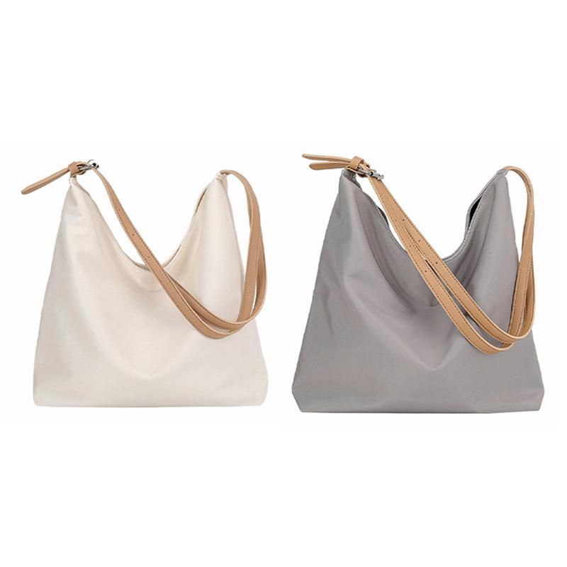 

2 Pcs Leather Women's Canvas Crossbody Bag Large Capacity Shopping Bag Fashion Casual Tote Light Grey & White, As shown