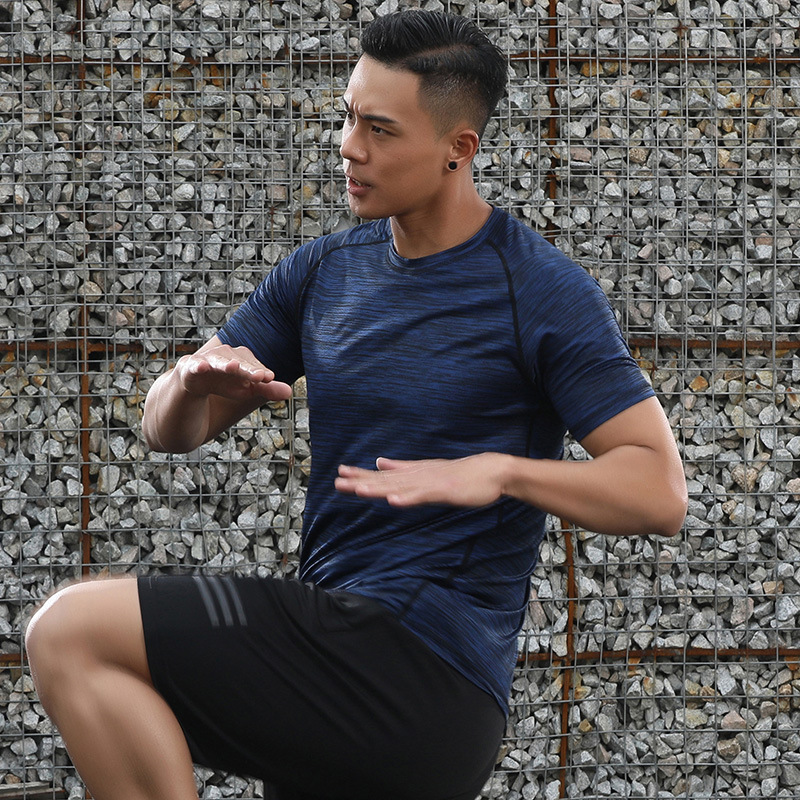 

Men's outdoor fitness tight-fitting quick-drying sports T-shirt sports leisure stretch short sleeve, White;black