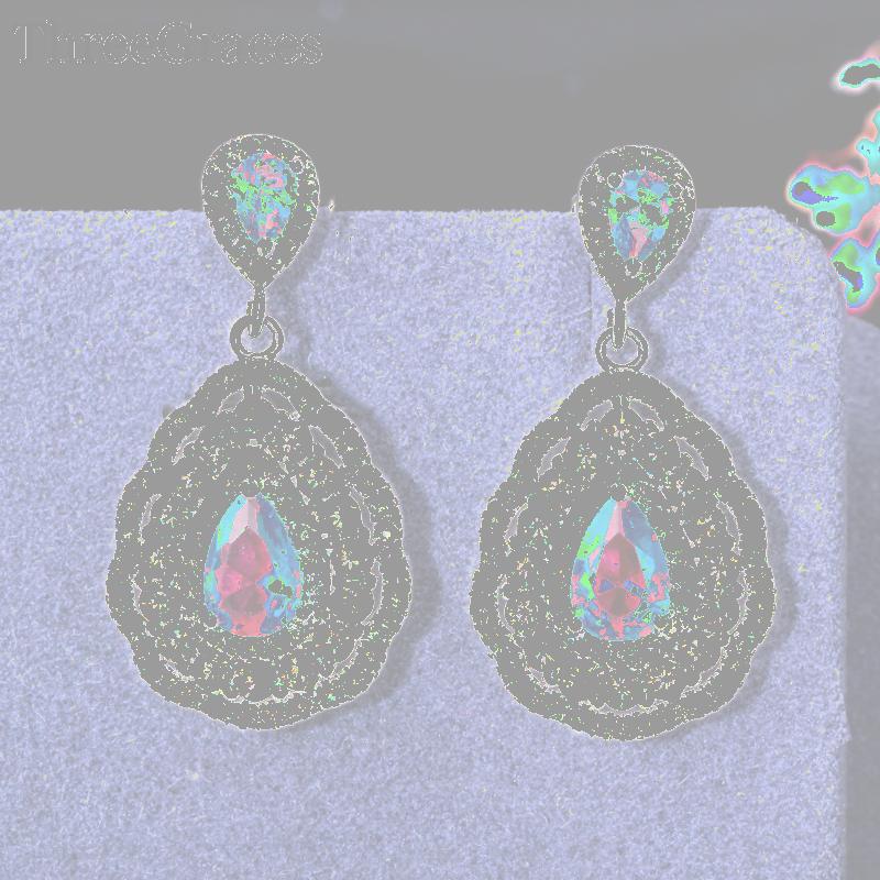 

Dangle & Chandelier ThreeGraces Elegant Big Water Drop Shape Red Cubic Zirconia Stone Micro Paved Earrings Jewelry For Bridesmaids ER060, Silver