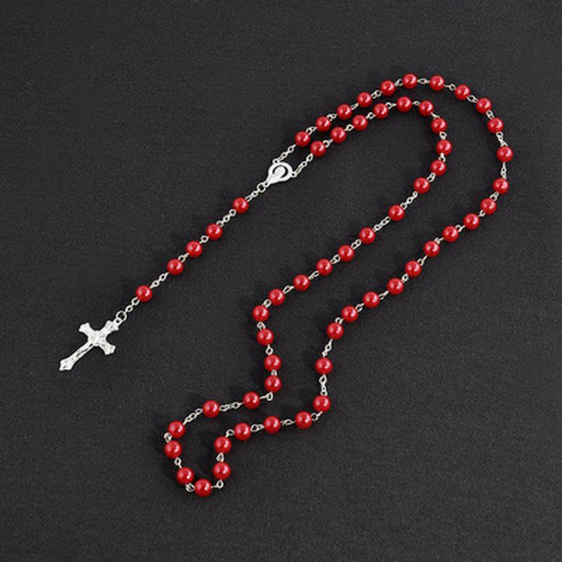 

Pendant Necklaces Fashion Handmade Round Glass Bead Catholic Rosary Quality Cross Necklace Beads Religious Pendants
