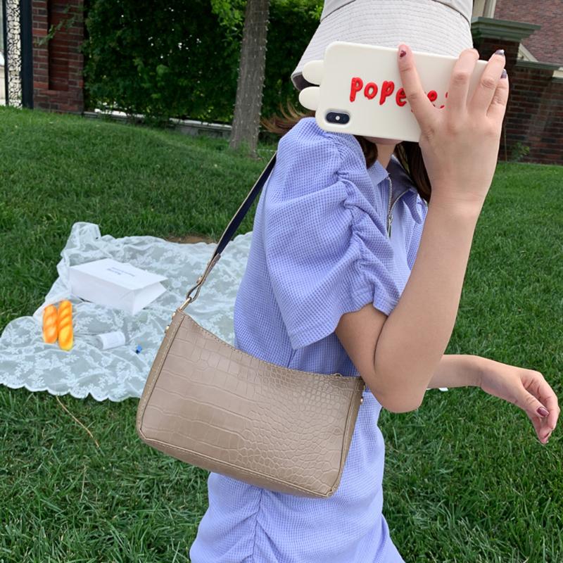 

Fashion Alligator PU Leather Women Handbag Vintage Simple Solid Small Underarm Shoulder Bags Female Travel Totes Purse, White