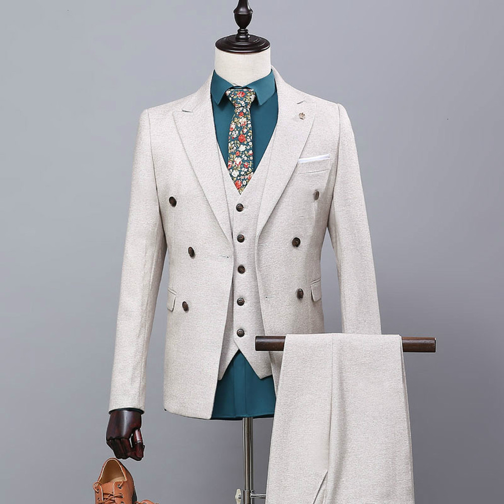 

2021 Classic White Bridegroom Costume Homme Mariage Suit Business Male Piece Version Suits Wq8i, Beige