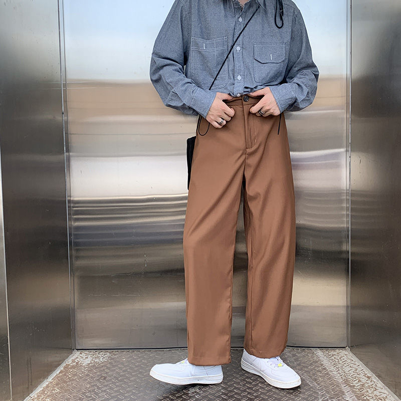 

2021 New Men's Fashion Trend Straight Casual Formal Loose Trousers Elastic Waist Social Grey/black/brown Color Suit Pants 7a7s