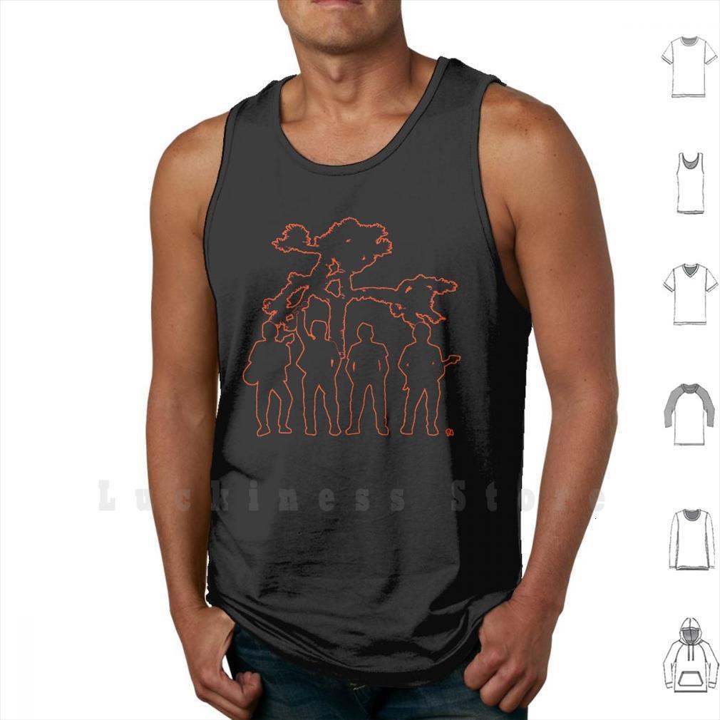 

irish rock stars in red outline glow tank vest 100% cotton bono joshua tree album black silhouette, White;black