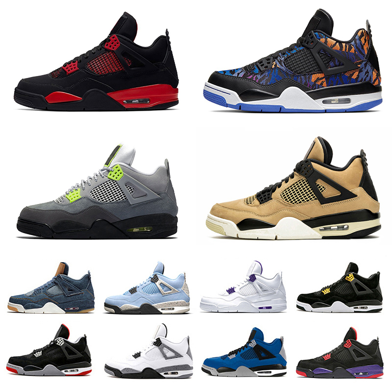 

2022 jumpman 4s Basketball Shoes Wild Things White Mushroom Neon Moss Day Denim Blue Toro Bravo Thunder Haze Tattoo Singles Day men women trainers sports shoe, Light green