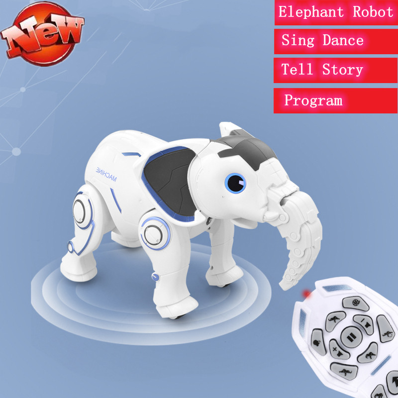 

Kid Early Educational Toy Intelligent Elephant Toy RC Robot Elephant With singing dance Tell story Program Mulitfunction Toys to, White