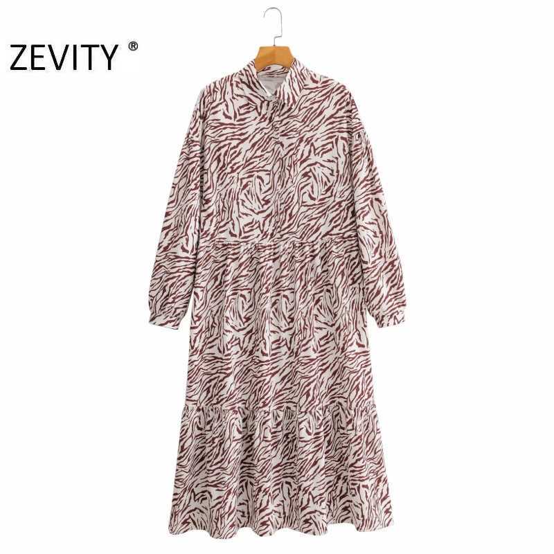 

Zevity Autumn Women Vintage Animal Texture Print Shirt Dress Office Ladies Chic Pleats Big Swing Casual Business Vestido DS4548 210603, As pic ds4548ff