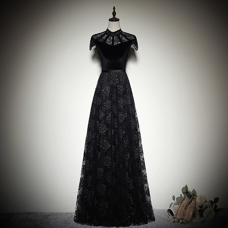

Black Women Costume Lace Evening Dress Sexy Sleeveless Luxury Wedding Banquet Party Prom Maxi Gown Vestido S-xxl Ni4e