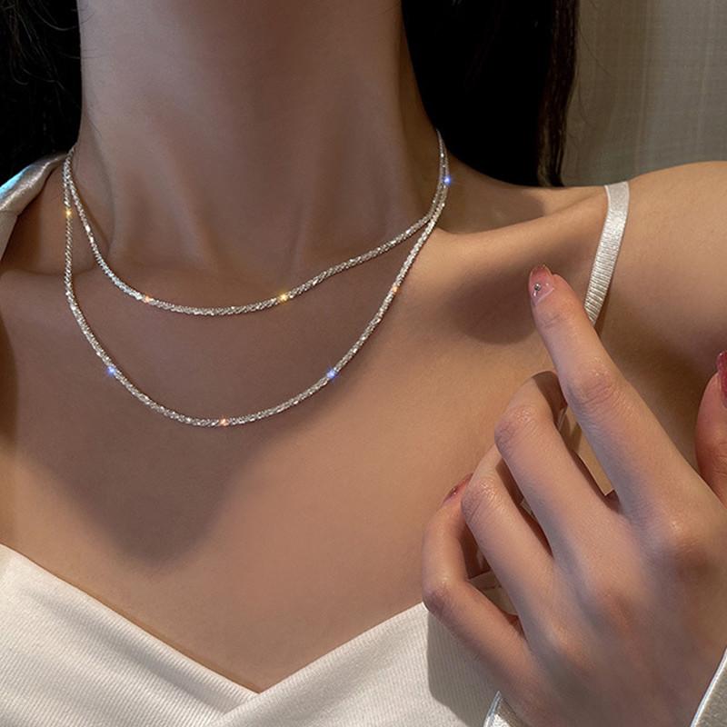

Chains Fashion Sparkling Clavicle Chain Choker Necklace For Women Party Jewelry Gifts, Silver