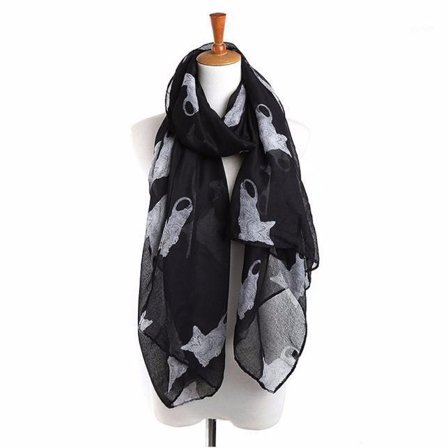 

Scarves Sagace Fashion 2021 Women Scarf Cat Print Long Shawls And Wraps Lady Travel Pashmina High Quality Winter Neck Hijab, Blue;gray