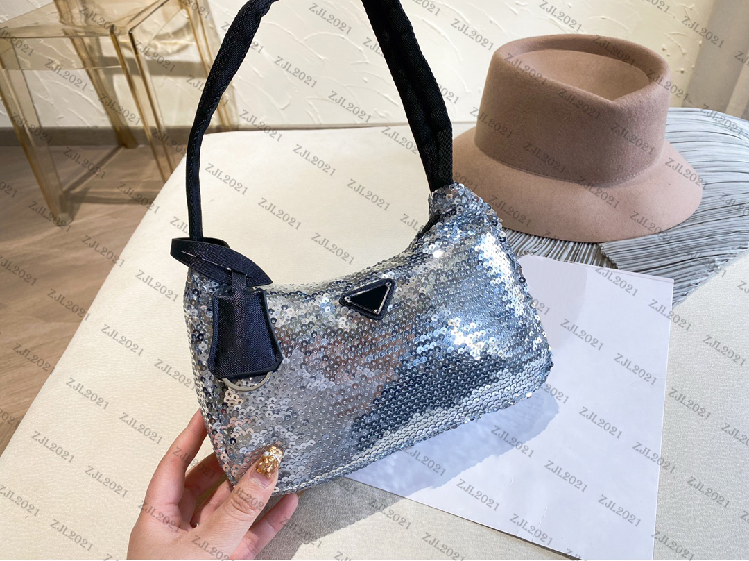 

Women's Luxurys Designers Bags 2021 Spring retro fashion silver black sequin sac with simple design shoulder bag