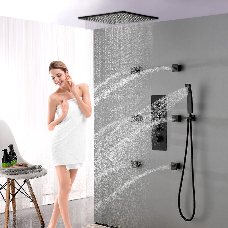 

2021 New Bathroom in Wall Matt Black Faucet Set Thermostatic Mixer Bath and Rainfall Shower G2mp