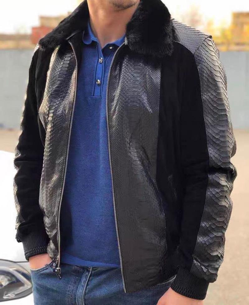 

Men's Jackets 2021 Classic Luxury High Quality Male Genuine Leather Sheepskin Python Winter Jacket, Black