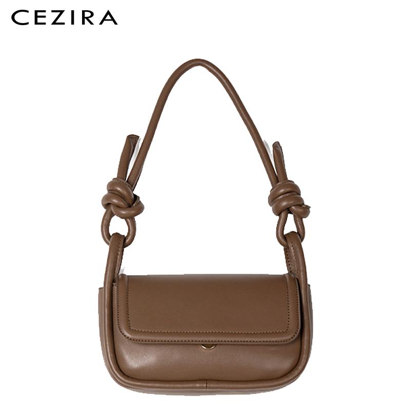 

CEZIRA Vintage Vegan PU Leather Baguette Shoulder Bag For Women Simple Solid Color Flap Handbags Female Luxury Top-Handle Purse, Coffee