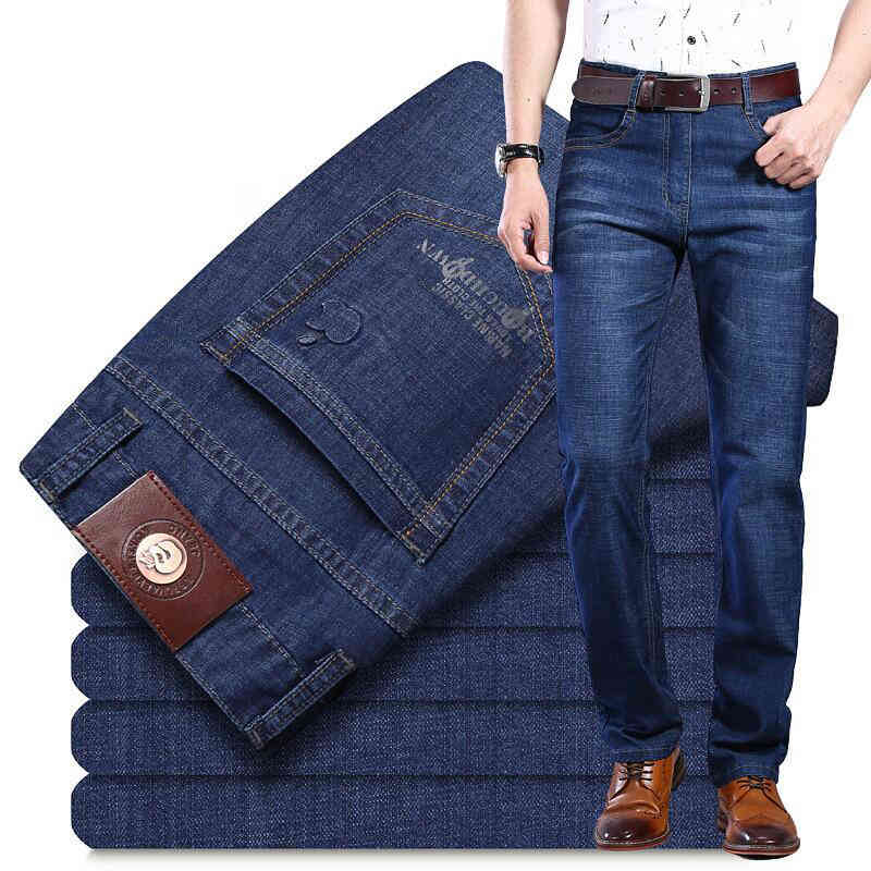 

jeans winter new elastic straight tube loose high waist plush men's, Blue
