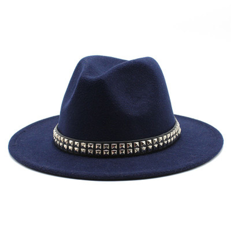 

2021 New Felted Men Vintage Jazz Caps Big Brim Solid Color Rivet Band Belt Fedora Hats Autumn Western Cowboy Derby Winter Hat Yg6y, Light grey