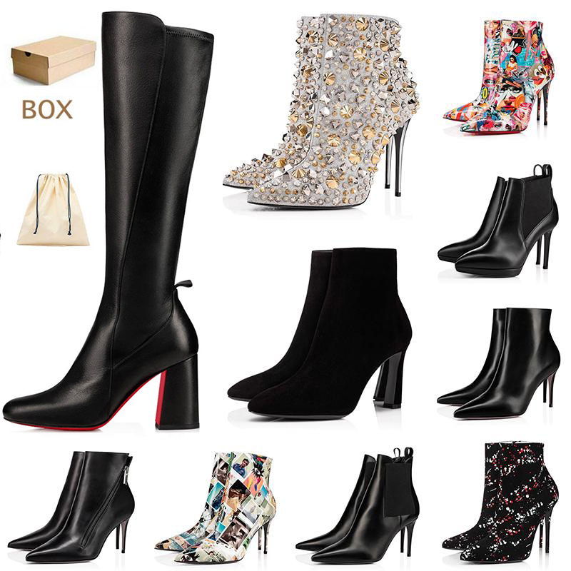 

Ladies Winter Sexy Fashion Designer Women Gril Tall Boots Woman Red Bottom Shoes Christians ankle Soles Heels Boot Thin Thick Pony Heel gift with box, A8 8 10 12cmv