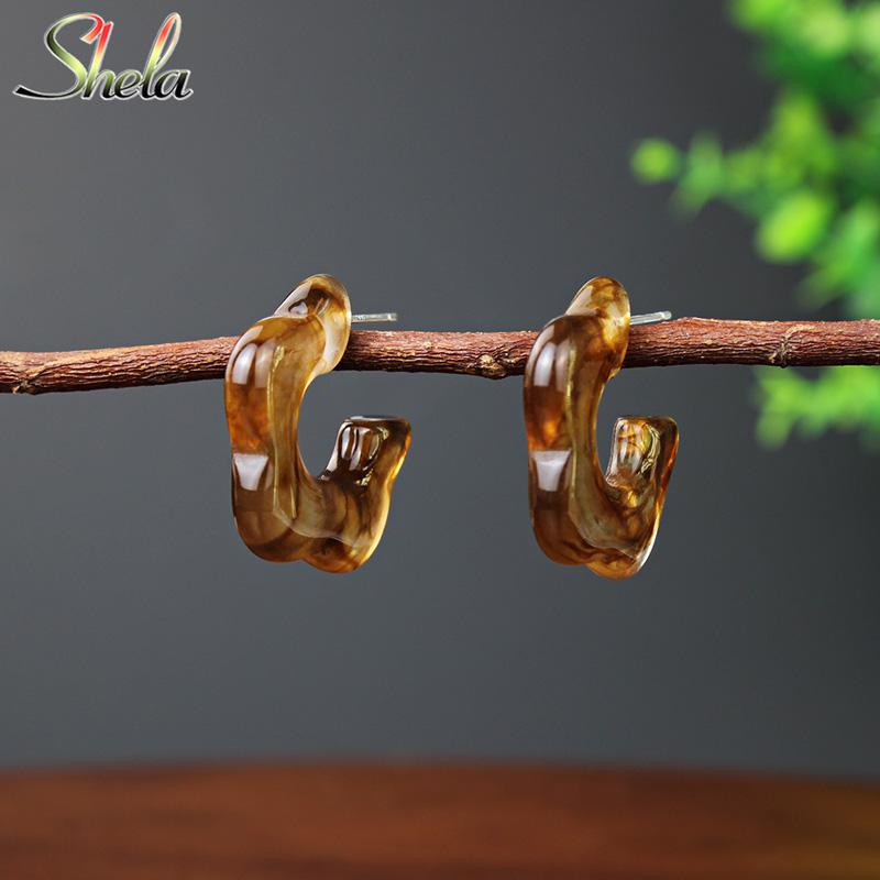 

Hoop & Huggie Flower C Shape Earrings For Women Retro Vintage Fashion Jewelry Brincos Pendant Wholesale Acrylic S925 Pin