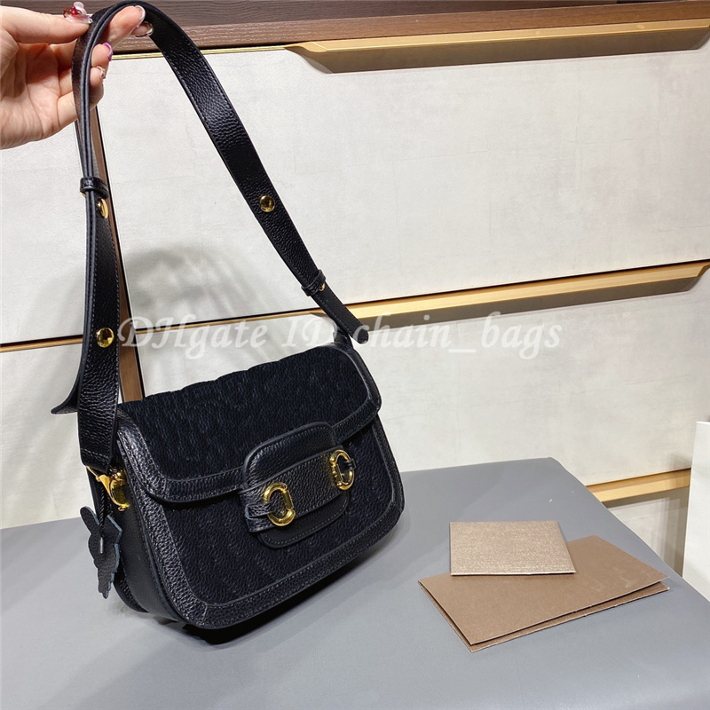 

Luxury Designer 1955 Horsebit Handbag Cowhide High Quality Hardware Button Messenger Bags Interior Zipper Pocket Fashion Retro Cross Body Bag, No bags