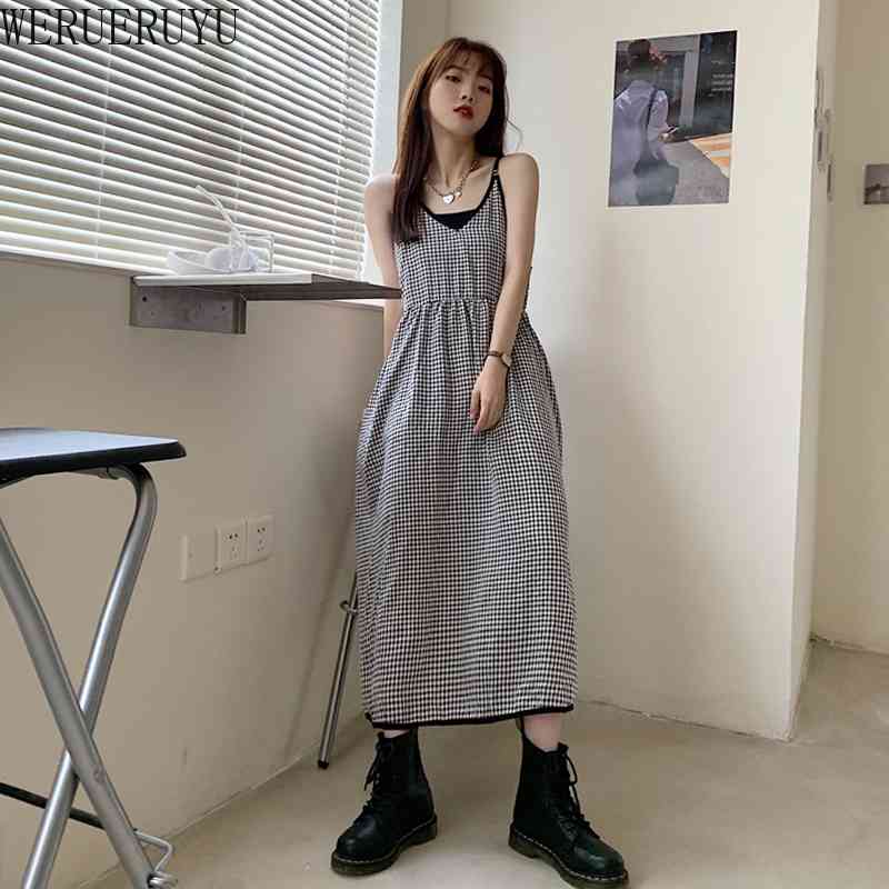 

WERUERUYU Plaid SuspenderAutumn Japanese Vintage Wool Slim Pleated Skirts College Sweet Strap Skirts 210608, Photo color