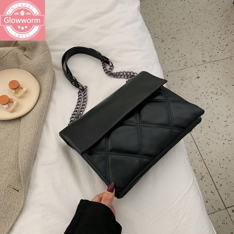 

Solid color leather shoulder messenger bag 2021 new ladies chain handbags fashion casual shopping bag multi-layer envelope, Beige