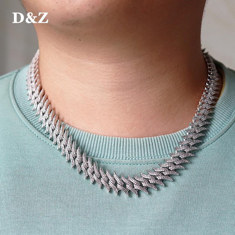 

Chains D&Z 15mm Thorn Prong Cuban Link Chain Spring Buckle Iced Out Cubic Zircon Stones With Solid Back For Men Hip Hop Jewelry, Silver