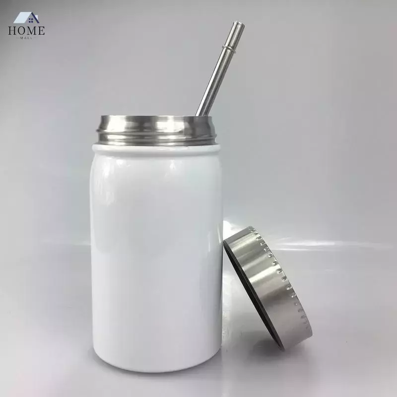

17oz Subliamtion Blanks Tumbler 500ml double wall Mason Jar Tumbler Wide Mouth Stainless Steel Tumbler With Lids & Metal Straws WY9, Subliamtion mason
