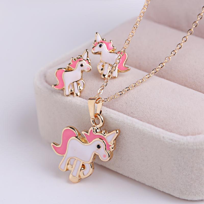 

Earrings & Necklace Europe And America Style Cute Animal Ear Stud Jewelry Sets For Women Animation Pony Set, Silver