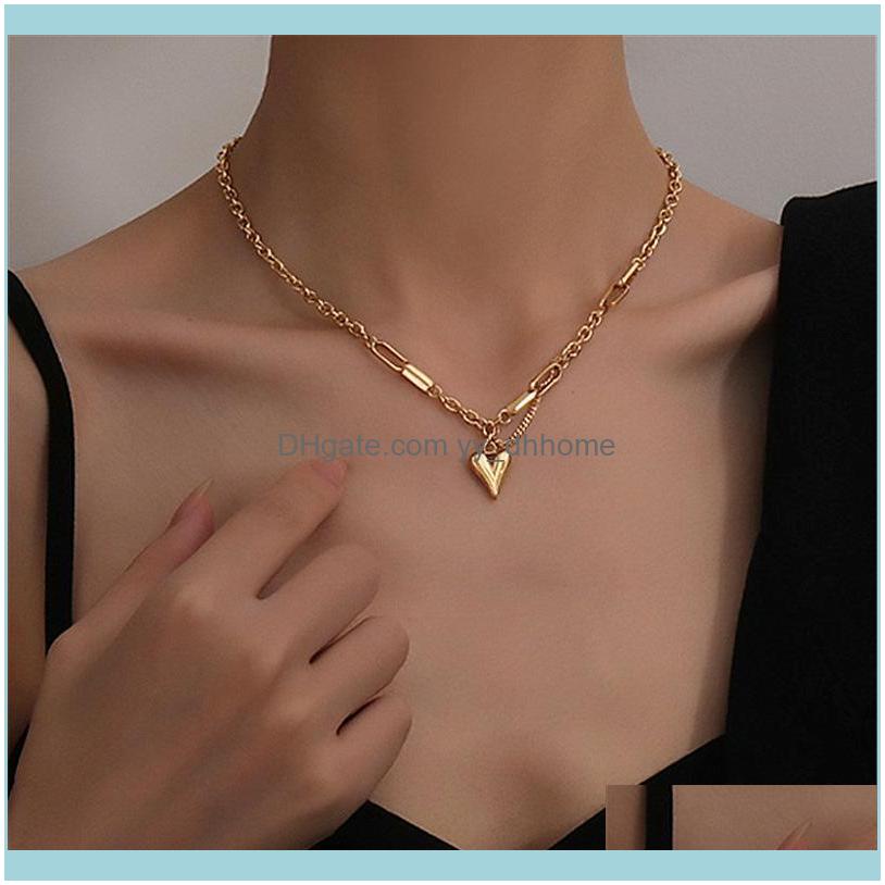 

Necklaces & Pendants Jewelrytitanium Steel Love Heart Chunky Necklace For Women Gold Color Clavicle Chain Fashion Female Choker Jewelry Char