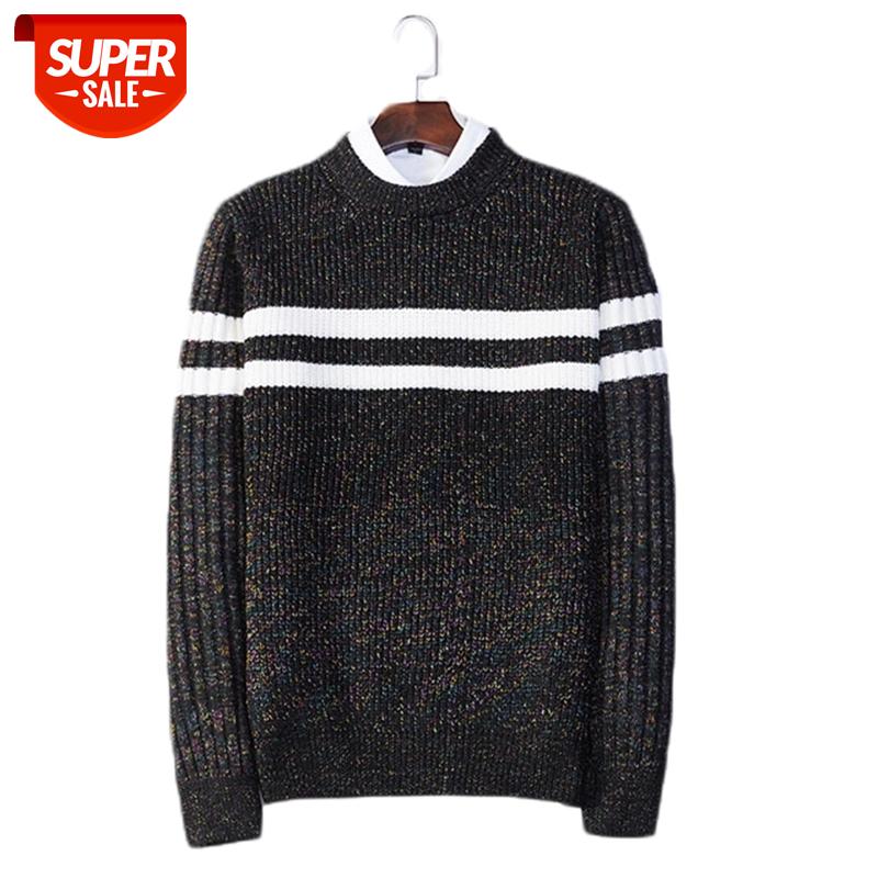 

New 2021 Spring Thick Sweater Men Patchwork Striped Slim Fit O-neck Men's Sweater Casual Fashion Warm Pullover Men Clothing #Pn3S, White;black