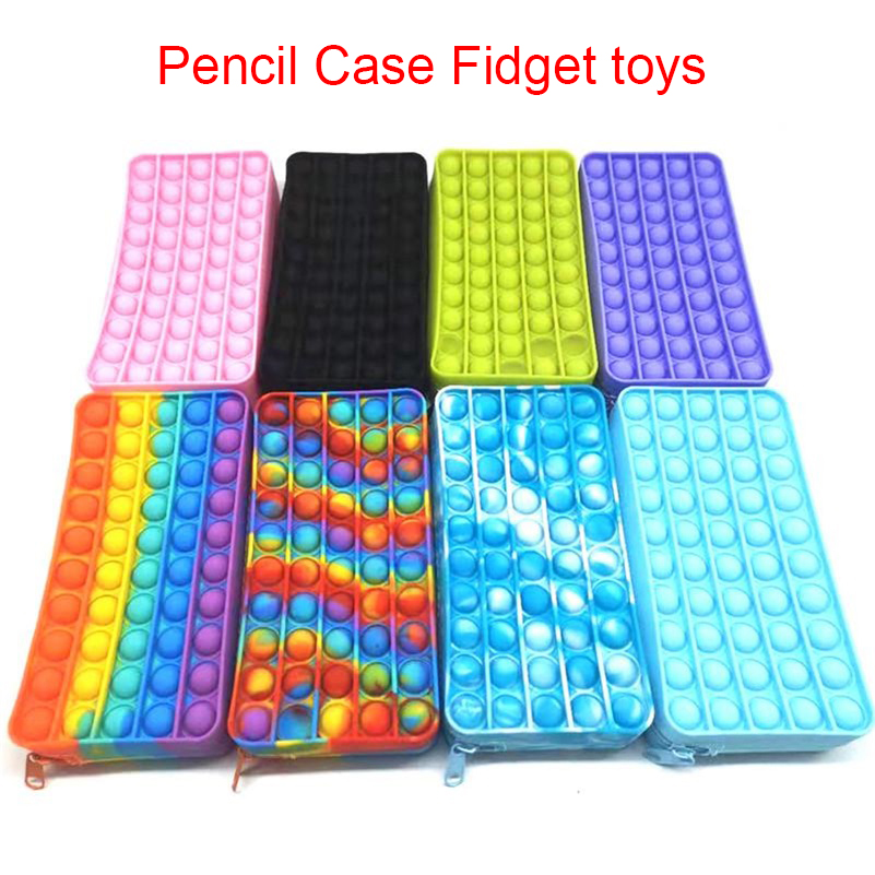 

Creative New Fidget toys Silicone Push Pencil Case Rectangular Press Bubble Decompression Study Stationery Storage Bag