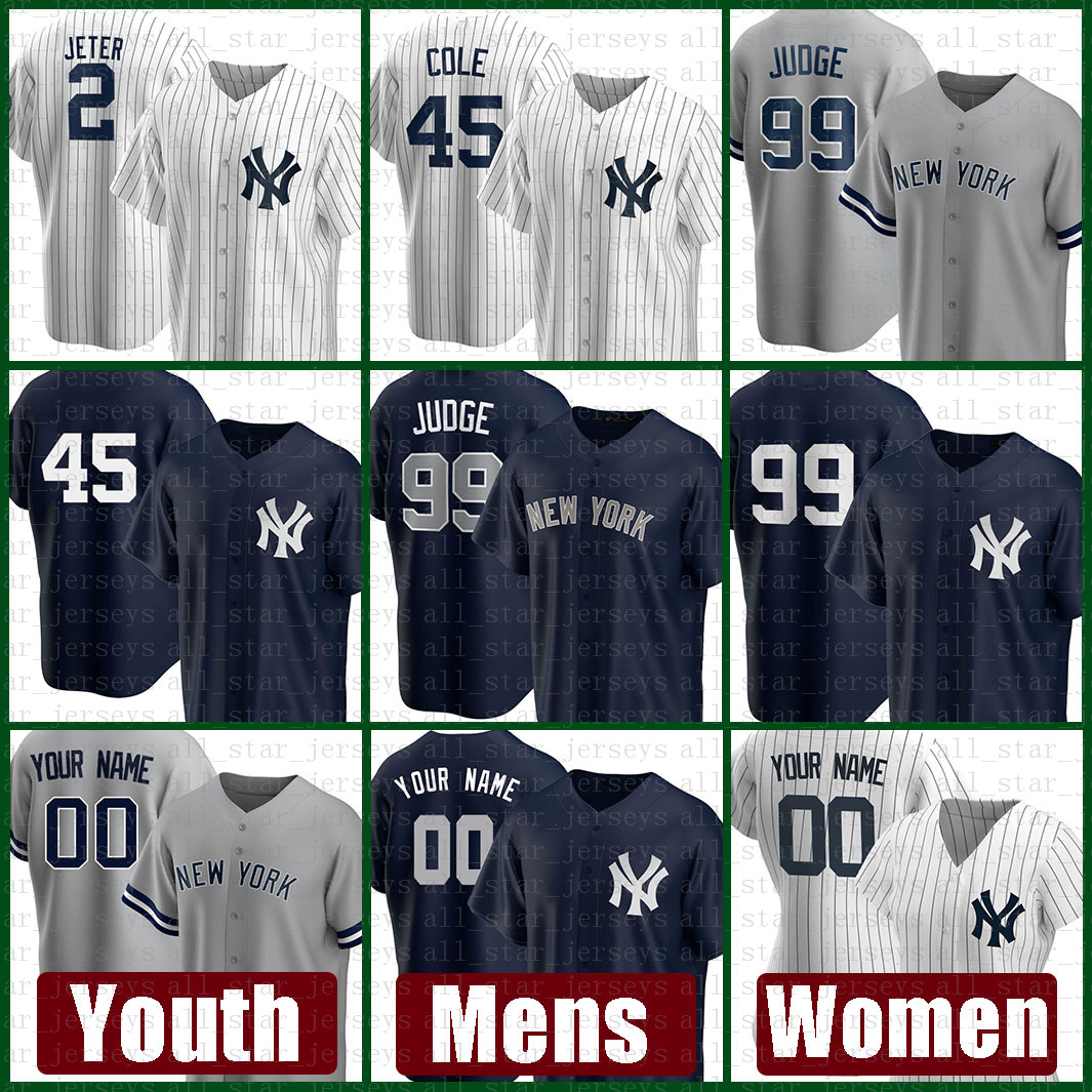 

New Mens York Women Yankees Youth Baseball Jersey 99 Aaron Judge Custom 45 Gerrit Cole 2 Derek Jeter 26 DJ LeMahieu 18 Didi Gregorius, Blue;black