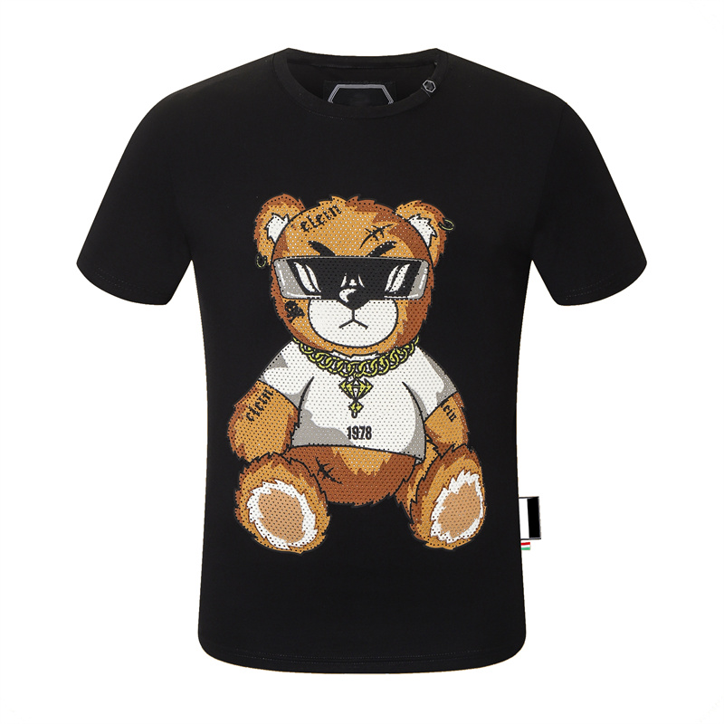 

2021ss Summer Men T-Shirts Cotton Shirts Solid Color Short Sleeve pp Tees Tops Slim Breathable Men's streetwear Male US size S-XXL The bear clothes T002, Picture color