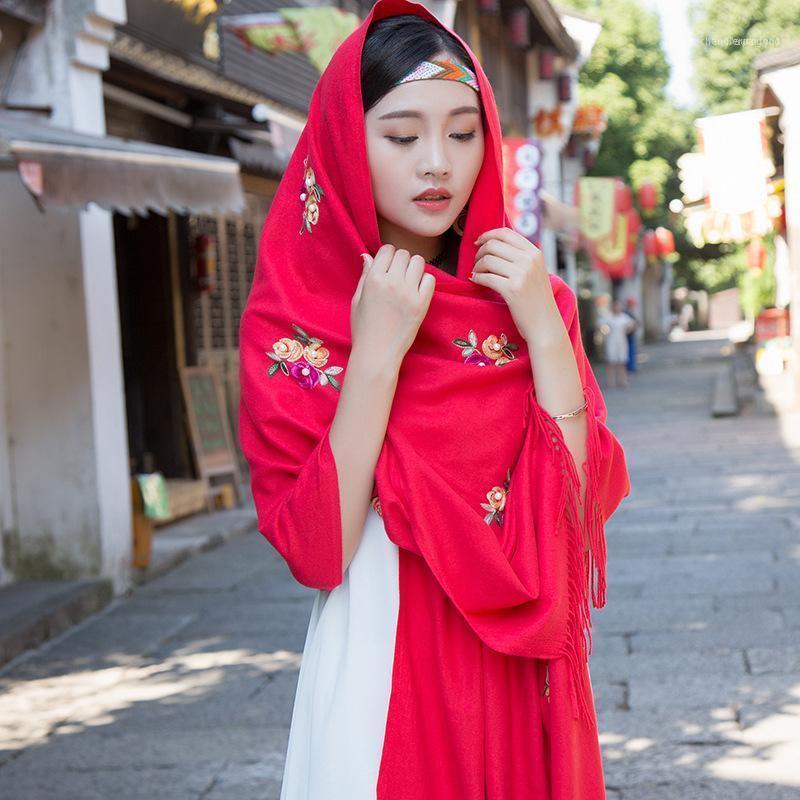 

Scarves Mantilla Autumn Winter Shawls Rose Embroidered Wrap Cashmere Blend For Women Mujer Bufanda Muslim Hijab1