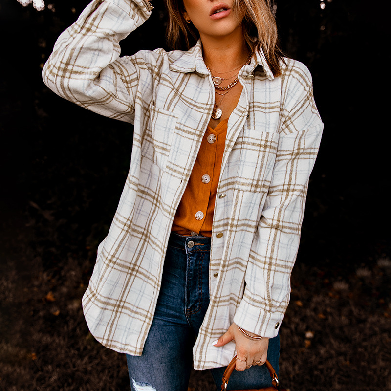 

Vintage Soft Tweed Women's Shirts Spring Fall Fashion Stylish Loose Blouses Streetwear Oversized Outerwear 2021 Collection, White