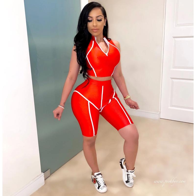 

Sportswear Crop Top and Biker Shorts Tracksuit Two Piece Set Women Clothes Sleeveless Matching Set Summer Sexy Club Outfits, Gray