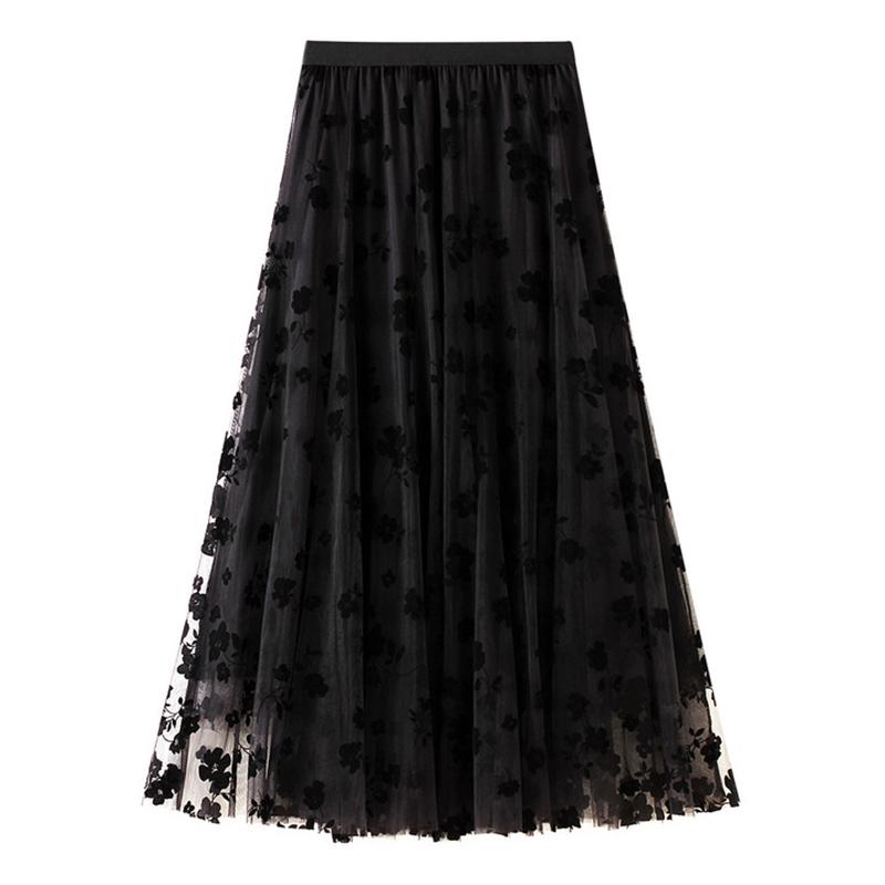 

Skirts 2021 Fashion Mid-Length Mesh Skirt Black Cute Clover Print For Women Ladies XRQ88