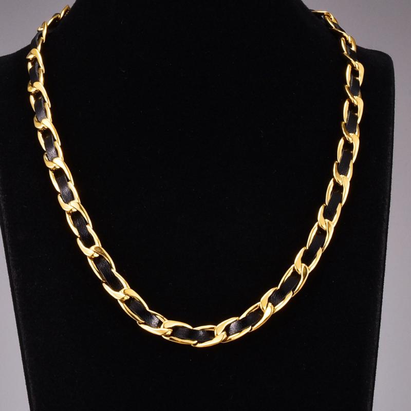 

Chains High Quality Women 18K Gold Color Leather Cord ChokersThick Chain Necklaces For Stainless Steel Vintage Wedding Jewelry