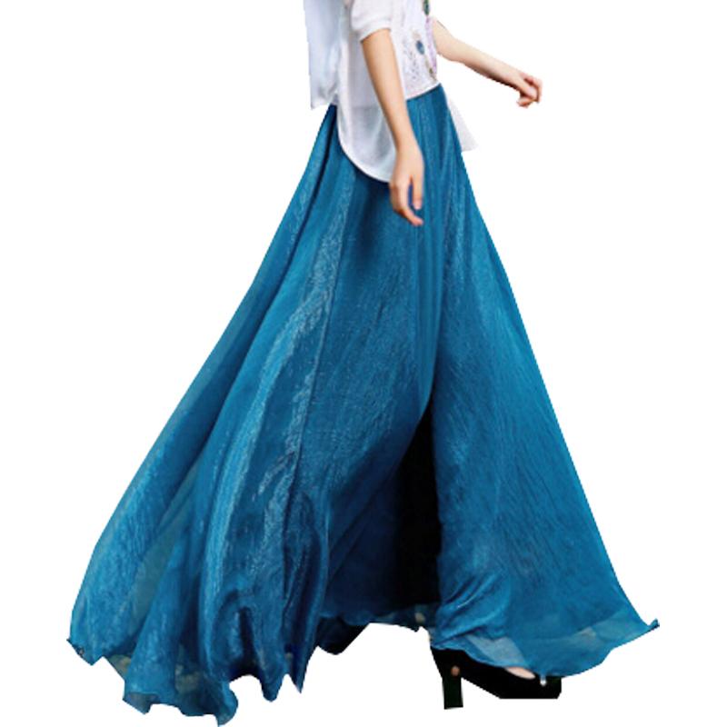 

Skirts Fashion Female 8 Meters Elastic High Waist Vintage Long Women Chiffon Pleated Maxi Skirt Plus Size XL Plissada Midi Saia, Black