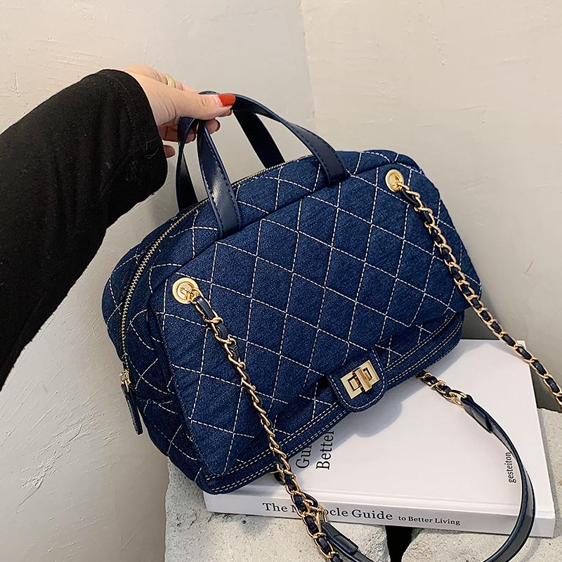 

Lattice Large Tote bag 2021 Fashion New High quality Denim Canvas Women's Designer Handbag High capacity Shoulder Messenger Bag, Black