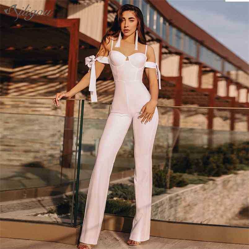 

Free Black Jumpsuit Sexy Spaghetti Strap Off The Shoulder Lac-up Design Celebrity Party Bandage Rompers 210525, Beige