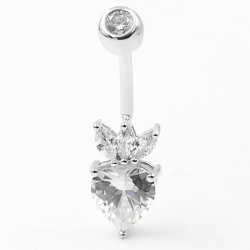 

1PCS CZ Button 14G Heart Dangle Piercing 925 sterling silver Sexy Navel Bar Cute Belly Ring