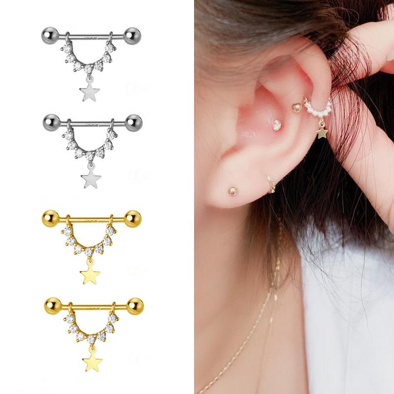 

Stud INZAReal 925 Sterling Silver Zircon U Bead Star Earrings For Women Party Bohemian Fine Jewelry Minimalist Accessories, Golden;silver